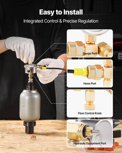 Hydraulic Nitrogen Accumulator Charging Kit, 0-100 Bar Nitrogen Fill Kit, Pressure Test System with 1 Pressure Gauge, 1 Gas Hose, 1 Valve Body and 1 CGA580 Adapter for Construction Machinery
