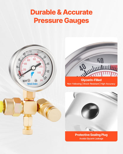 Hydraulic Nitrogen Accumulator Charging Kit, 0-100 Bar Nitrogen Fill Kit, Pressure Test System with 1 Pressure Gauge, 1 Gas Hose, 1 Valve Body and 1 CGA580 Adapter for Construction Machinery