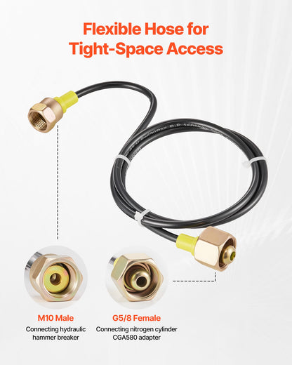 Hydraulic Nitrogen Accumulator Charging Kit, 0-100 Bar Nitrogen Fill Kit, Pressure Test System with 1 Pressure Gauge, 1 Gas Hose, 1 Valve Body and 1 CGA580 Adapter for Construction Machinery