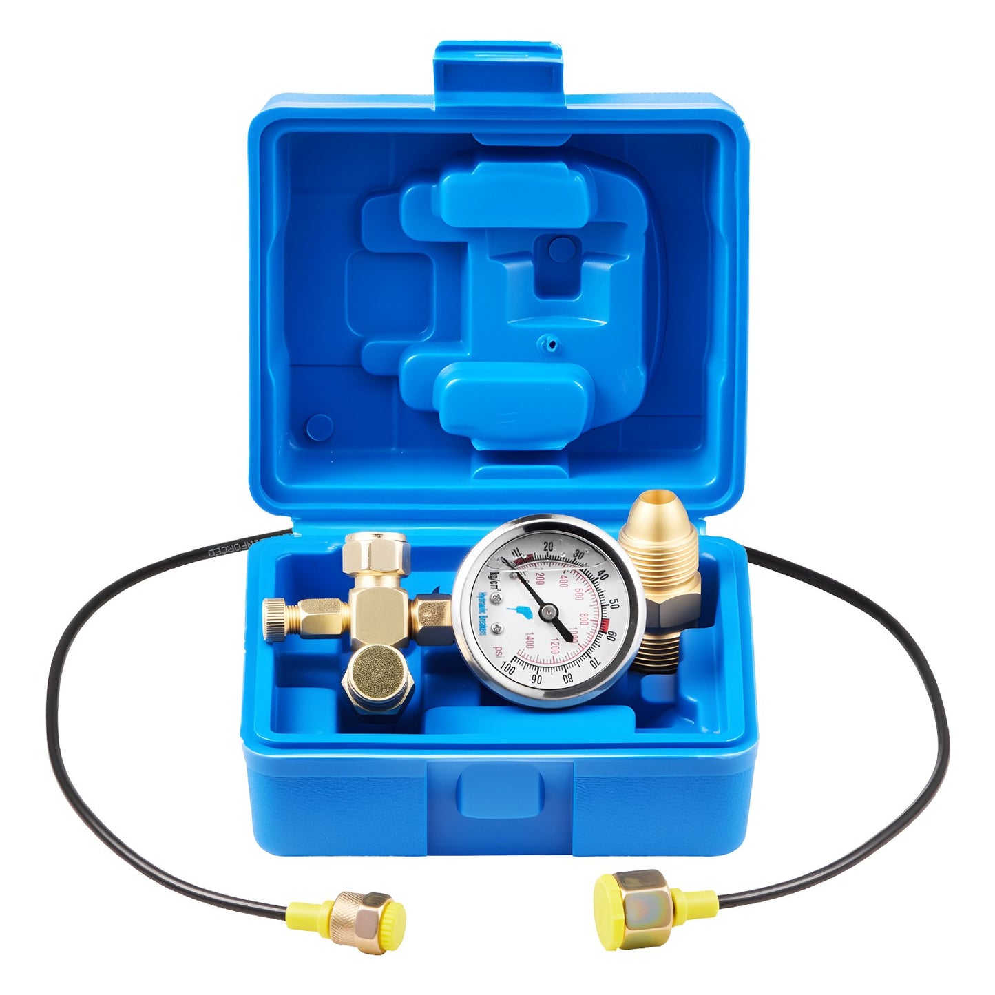 Hydraulic Nitrogen Accumulator Charging Kit, 0-100 Bar Nitrogen Fill Kit, Pressure Test System with 1 Pressure Gauge, 1 Gas Hose, 1 Valve Body and 1 CGA580 Adapter for Construction Machinery