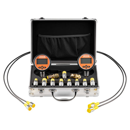 Digital Hydraulic Pressure Test Coupling Kit, 700 Bar Pressure Gauge Manometer Tester with 2 Gauges, 9 Test Couplings, 2 Quick-Release Couplers, 2 Hoses for Excavator Construction Machinery