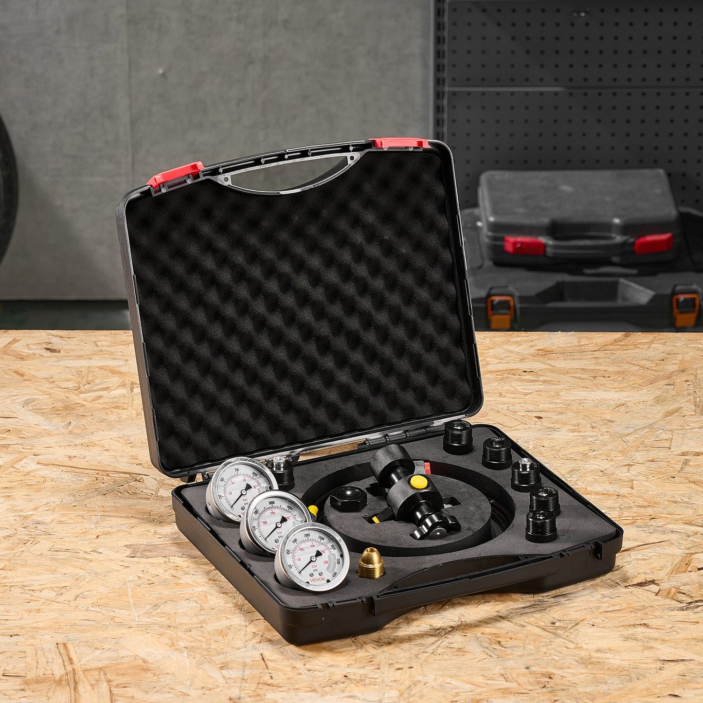Hydraulic Nitrogen Accumulator Charging Kit, All-in-One Nitrogen Fill Kit, Pressure Test System with 3 Gauges (100, 250, 400 Bar), 6 Adapters Couplings, 1 Gas Hose, 1 Valve, 1 CGA580 Adapter