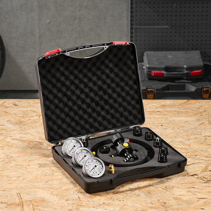 Hydraulic Nitrogen Accumulator Charging Kit, All-in-One Nitrogen Fill Kit, Pressure Test System with 3 Gauges (100, 250, 400 Bar), 6 Adapters Couplings, 1 Gas Hose, 1 Valve, 1 CGA580 Adapter