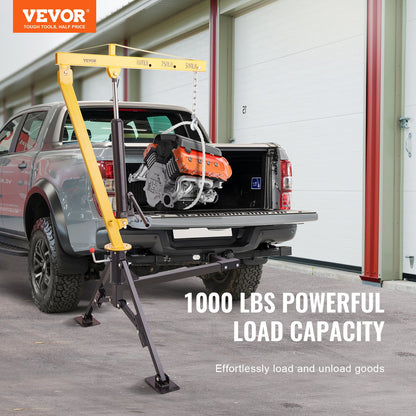 VEVOR Hydraulic Pickup Truck Crane, 1000 lbs Capacity, 360° Swivel, Hitch Mounted