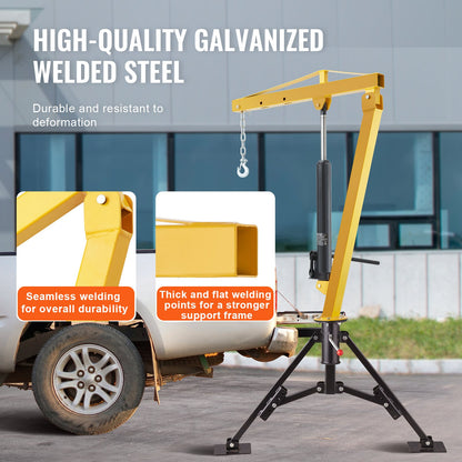 VEVOR Hydraulic Pickup Truck Crane, 1000 lbs Capacity, 360° Swivel, Hitch Mounted