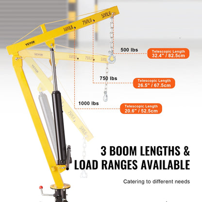 Hydraulic Truck Crane, 454 kg Capacity, 360° Swivel, Hitch Mounted, Multi-Boom
