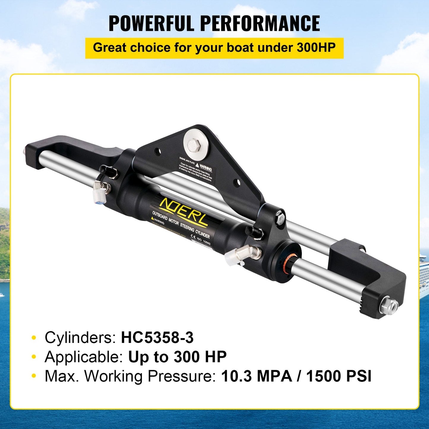 Front Mount Hydraulic Steering Cylinder for Outboard Motors up to 300HP