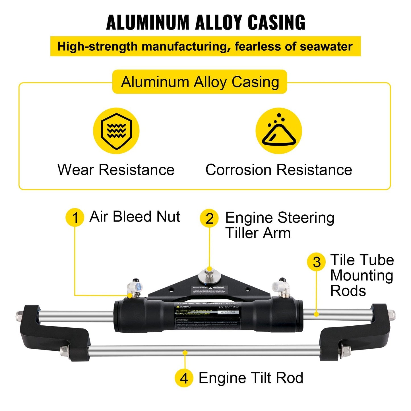 Front Mount Hydraulic Steering Cylinder for Outboard Motors up to 300HP