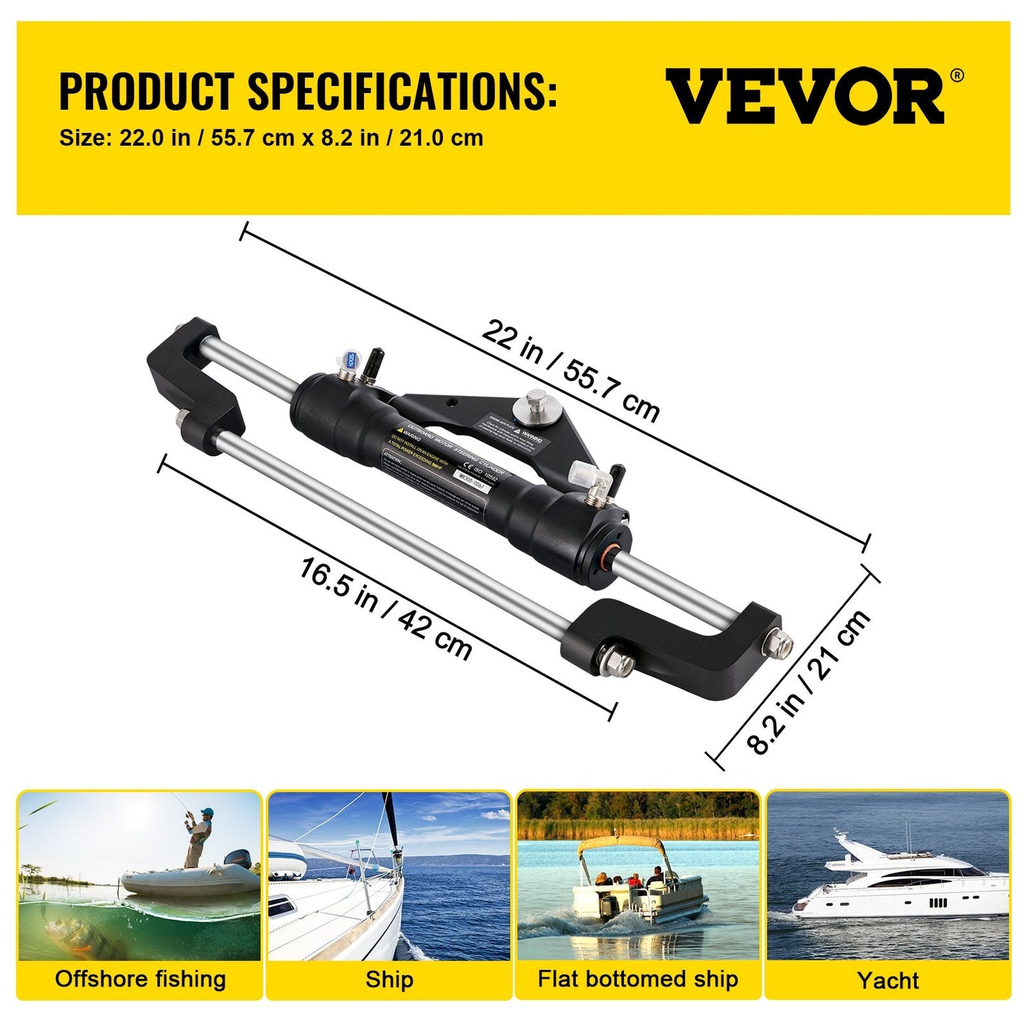 Front Mount Hydraulic Steering Cylinder for Outboard Motors up to 300HP