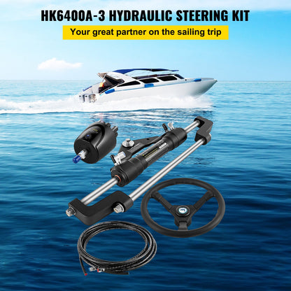 VEVOR Hydraulic Boat Steering Kit, 300HP Hydraulic Steering Helm Pump, Aluminum
