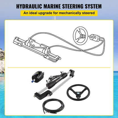 Hydraulic Boat Steering Kit, 300HP Hydraulic Steering Kit Helm Pump, Hydraulic Outboard Steeing Kit with 4267 mm Hydraulic Steering Hose for Boat Steering System