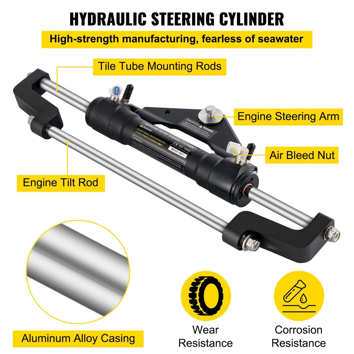 Hydraulic Boat Steering System, 300HP, 4.12m Hose, Corrosion-Resistant Kit
