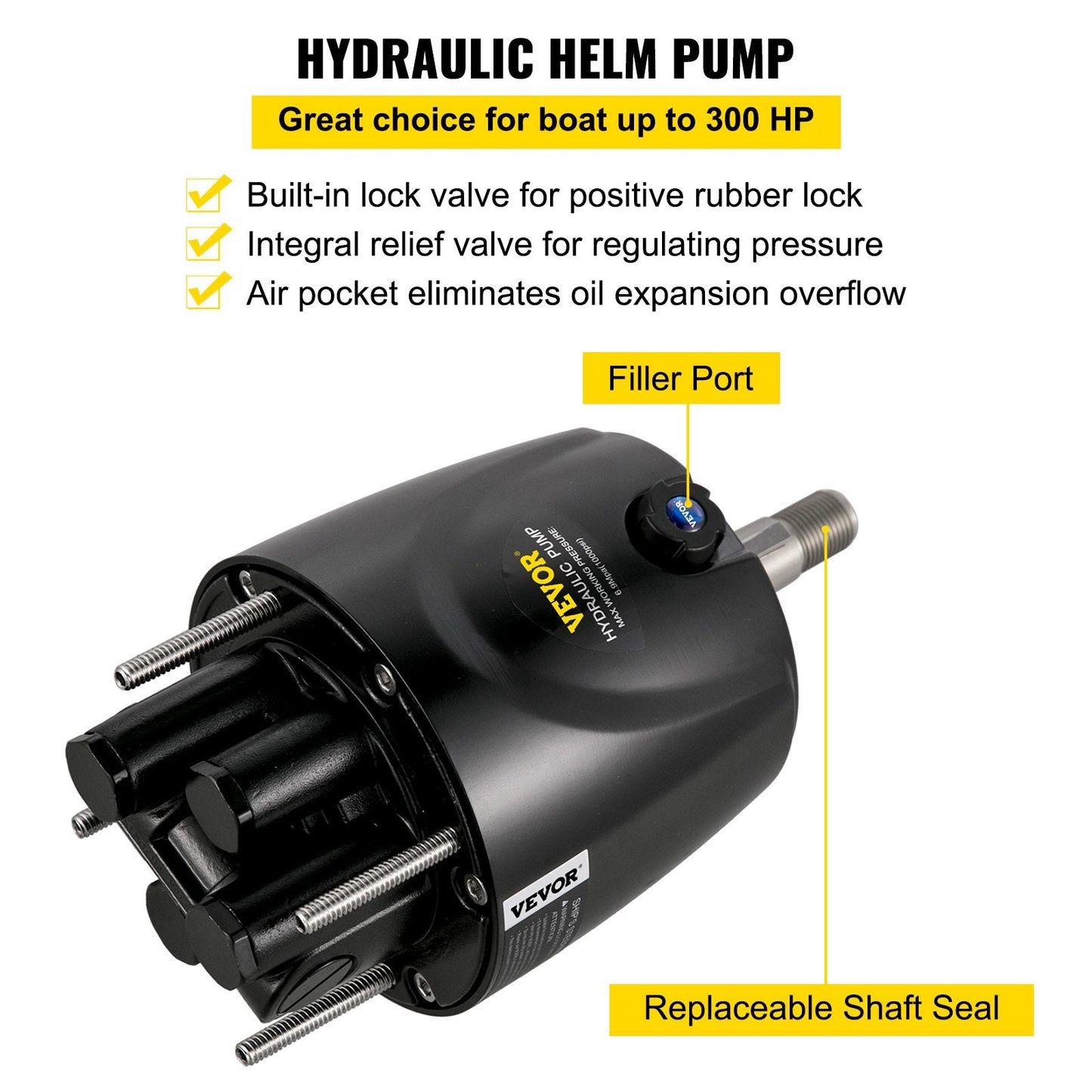 Hydraulic Boat Steering System, 300HP, 4.12m Hose, Corrosion-Resistant Kit