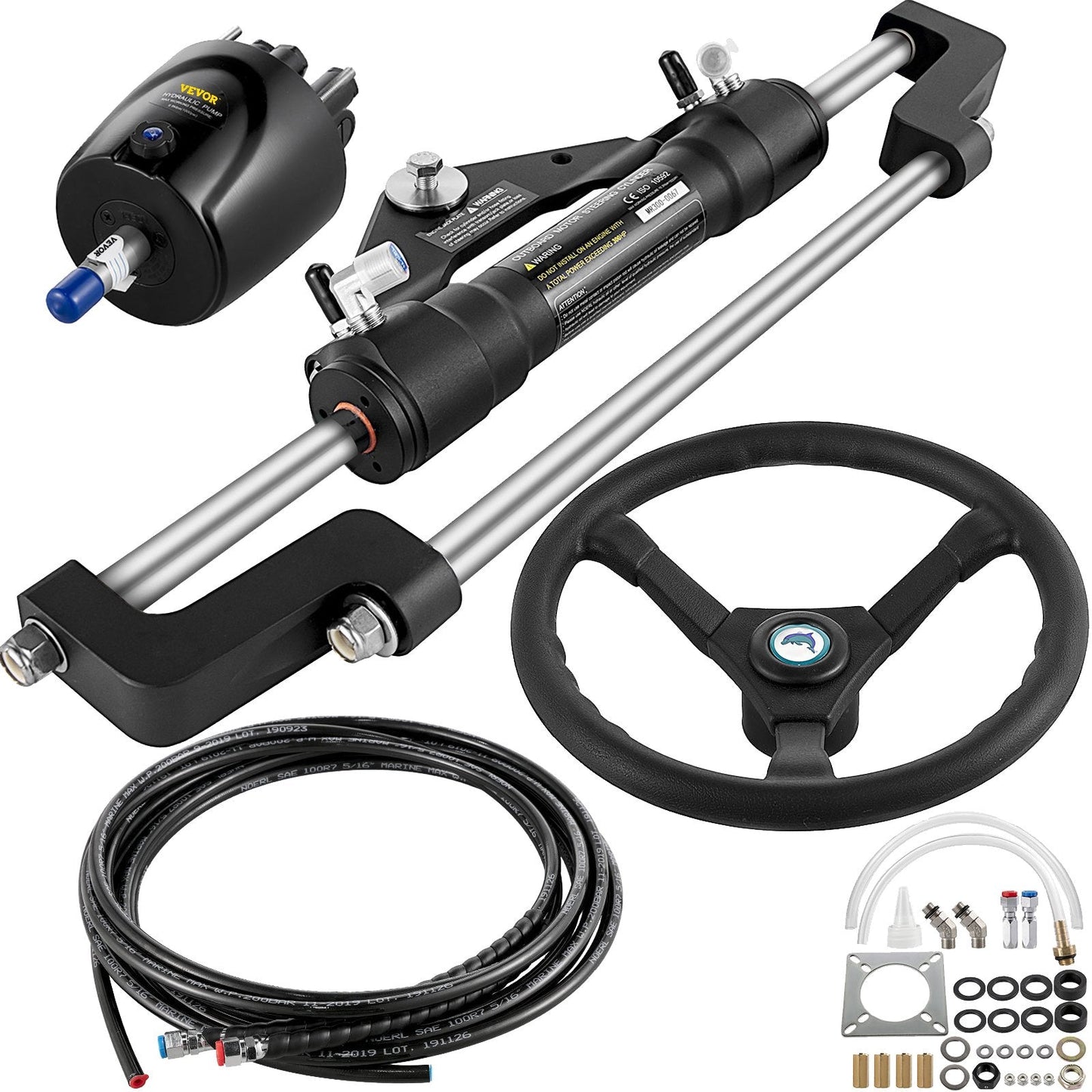 Hydraulic Boat Steering System, 300HP, 4.12m Hose, Corrosion-Resistant Kit