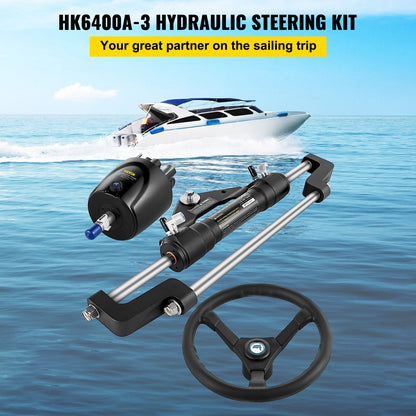 Hydraulic Boat Steering Kit 300HP, 0.34m Wheel, Aluminum Alloy System