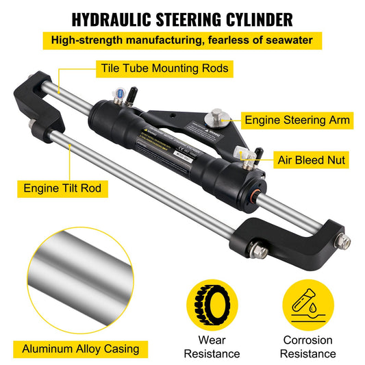 Hydraulic Boat Steering Kit 300HP, 0.34m Wheel, Aluminum Alloy System