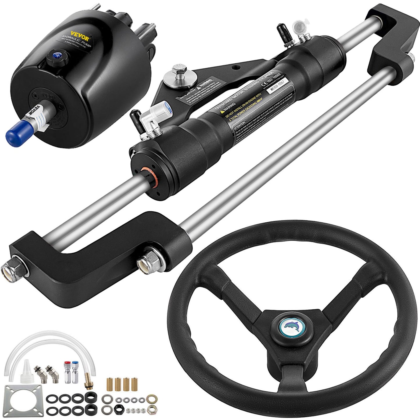 VEVOR Hydraulic Steering Kit 300HP, Hydraulic Boat Steering Kit Helm Pump, Hydraulic