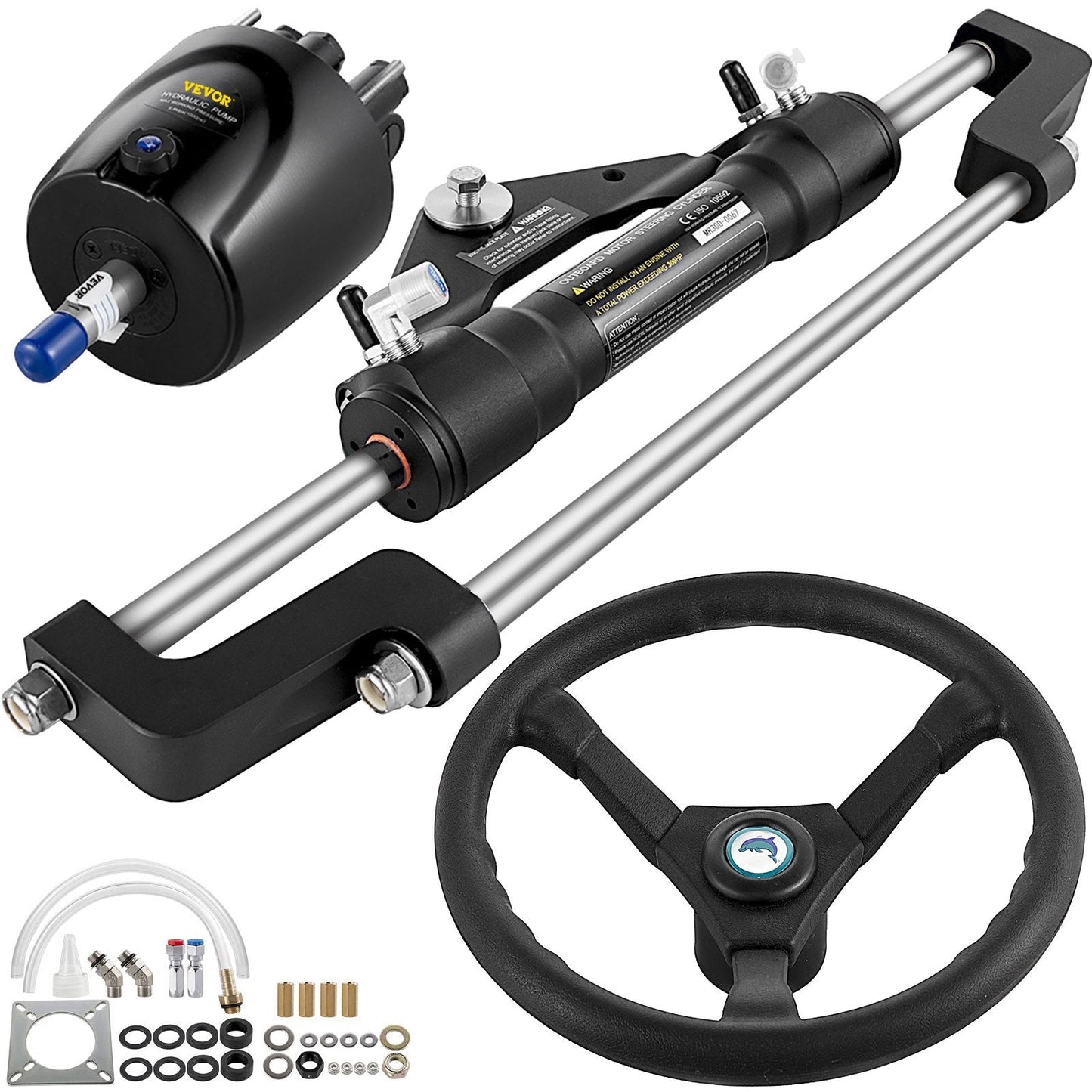 Hydraulic Boat Steering Kit 300HP, 0.34m Wheel, Aluminum Alloy System