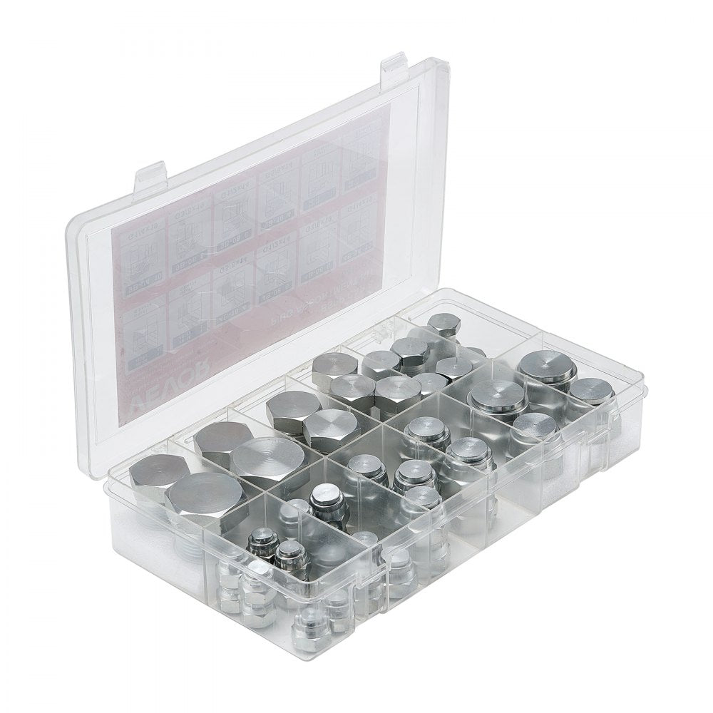 64 PCS BSPP Hydraulic Fitting Galvanized Cap & Plug Assortment Adapter Kit