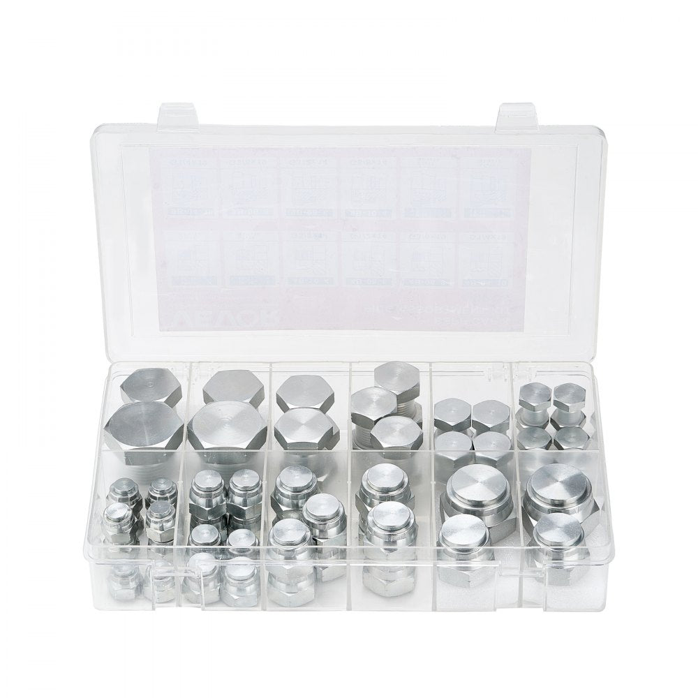 64 PCS BSPP Hydraulic Fitting Galvanized Cap & Plug Assortment Adapter Kit