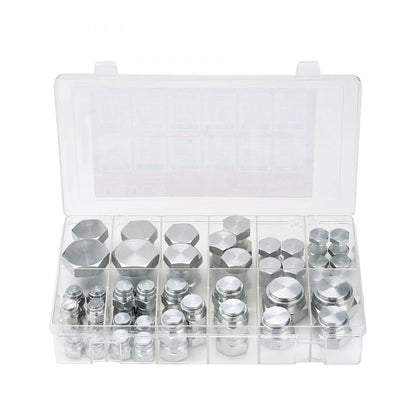 64 PCS BSPP Hydraulic Fitting Galvanized Cap & Plug Assortment Adapter Kit