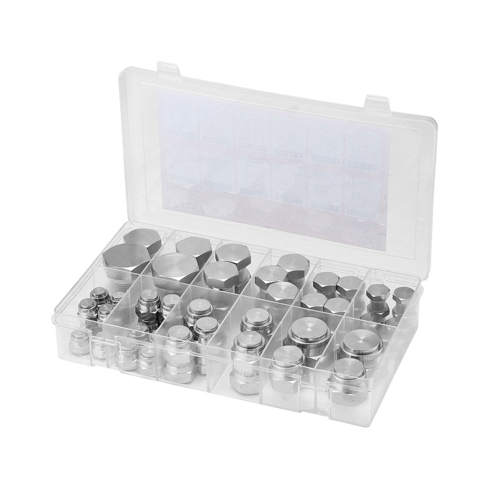 64 PCS BSPP Hydraulic Fitting Galvanized Cap & Plug Assortment Adapter Kit