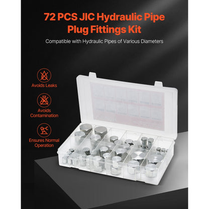 VEVOR 72 PCS Hydraulic Fittings 37° JIC Hydraulic Hose Cap and Plug Kit