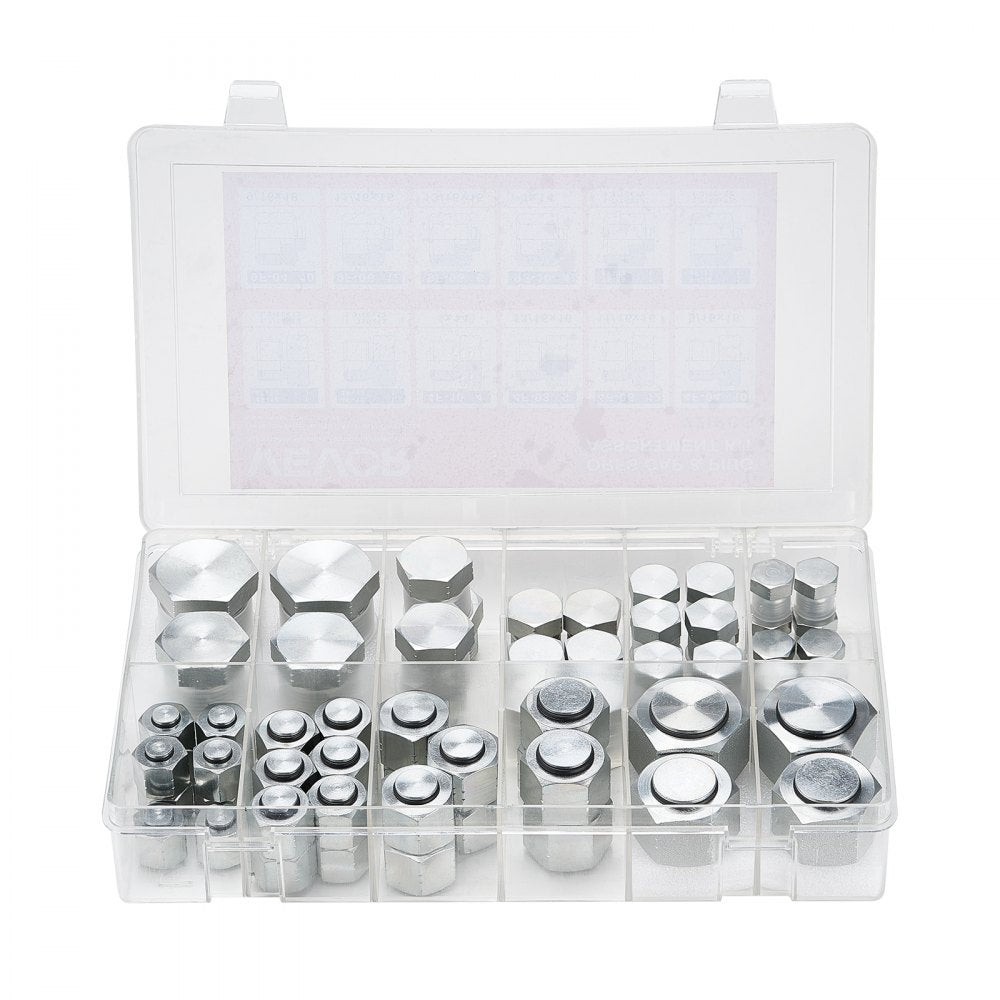 VEVOR 72 PCS ORFS O-Ring Plug and Cap Hydraulic Sealing Fittings Kit Sizes 4-16