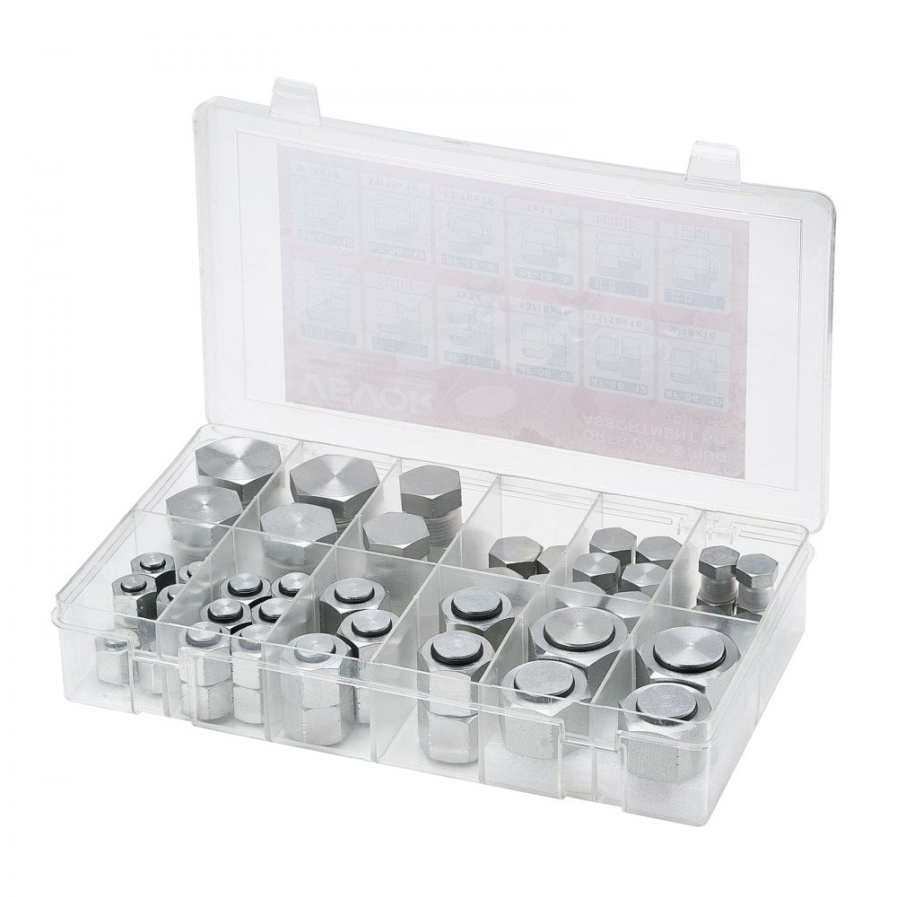 VEVOR 72 PCS ORFS O-Ring Plug and Cap Hydraulic Sealing Fittings Kit Sizes 4-16