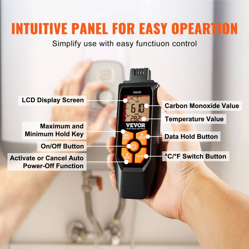 Carbon Monoxide Detector 0-1000PPM CO Detector with Audible & Visual Alarm