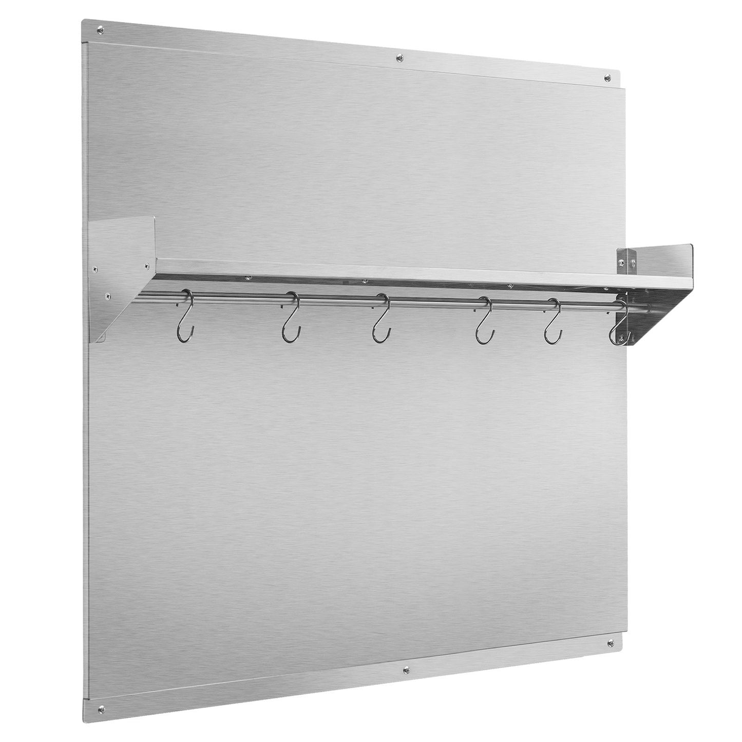 91x76 cm Stainless Steel Backsplash for Stove, Ultra Flat Splatter Guard with Storage Shelf & Hanging Rack, Wall Shield Range Hood Panel, Easy Clean, Pre-Drilled Holes for Easy Installation