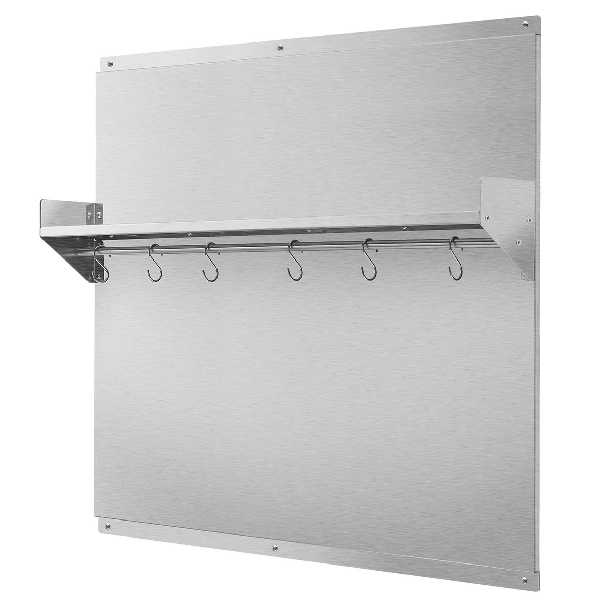 91x76 cm Stainless Steel Backsplash for Stove, Ultra Flat Splatter Guard with Storage Shelf & Hanging Rack, Wall Shield Range Hood Panel, Easy Clean, Pre-Drilled Holes for Easy Installation