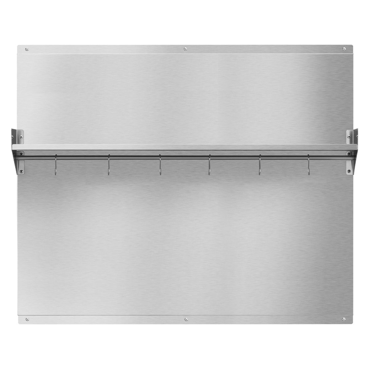 91x76 cm Stainless Steel Backsplash for Stove, Ultra Flat Splatter Guard with Storage Shelf & Hanging Rack, Wall Shield Range Hood Panel, Easy Clean, Pre-Drilled Holes for Easy Installation