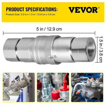 VEVOR Skid Steer Hydraulic Quick Connect 1/2" Body Hydraulic Coupler 1/2" NPT Hydraulic