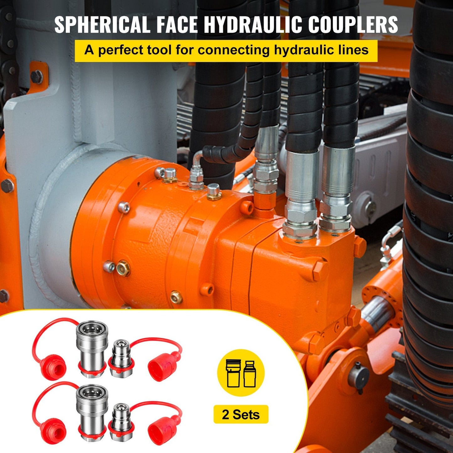 Hydraulic Quick Connect Coupler Set, 12.7mm NPT, 4061 PSI, with Dust Caps