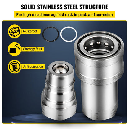 Hydraulic Quick Connect Coupler Set, 12.7mm NPT, 4061 PSI, with Dust Caps