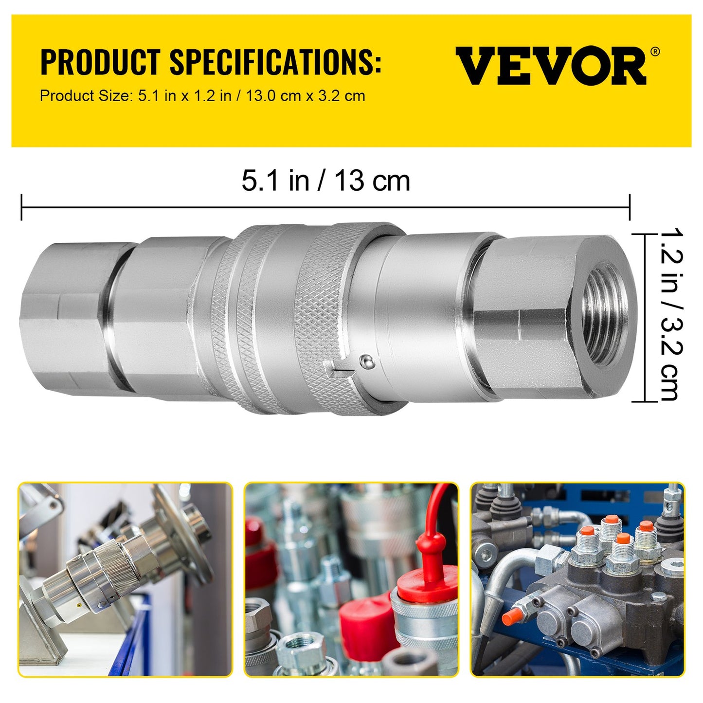 VEVOR Flat Face Hydraulic Couplers 1/2” Body 1/2” NPT Thread, Skid Steer Quick Connect