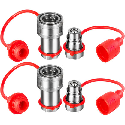 VEVOR Flat Face Hydraulic Couplers 1/2” Body 1/2” NPT Thread, Skid Steer Quick Connect