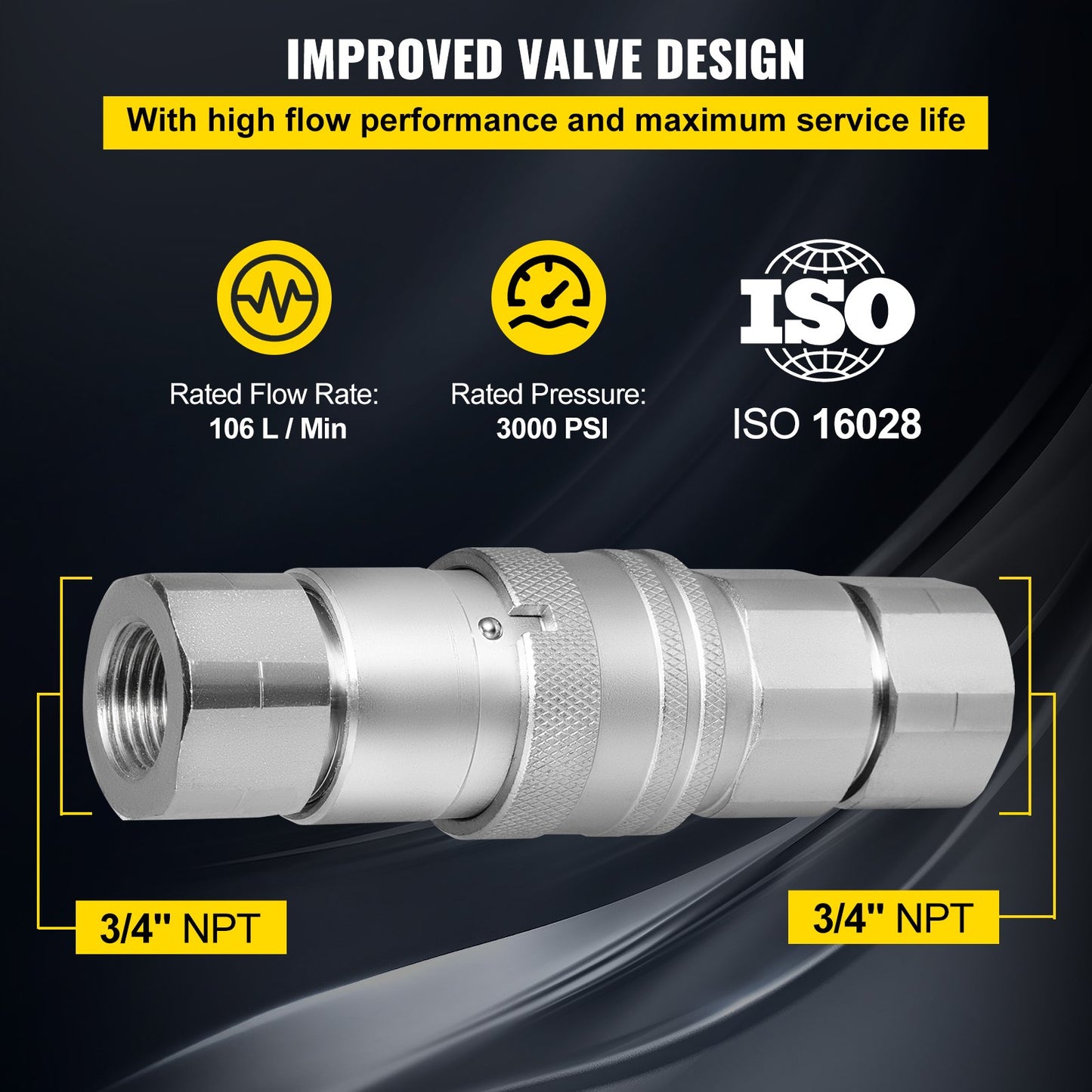 VEVOR 3/4NPT Hydraulic Quick Connect 3/4body Hydraulic Coupler 20.7MPa Hydraulic