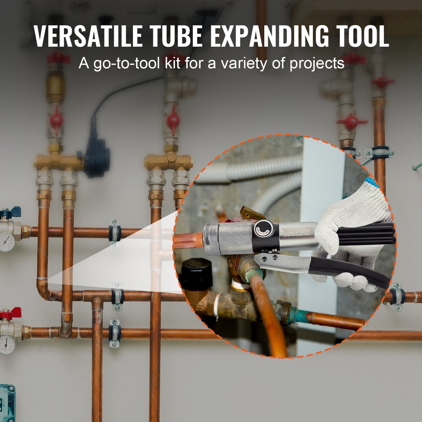 Hydraulic Tube Expander Kit, 0.95-2.85 cm OD, with 7 Heads and Pipe Cutter