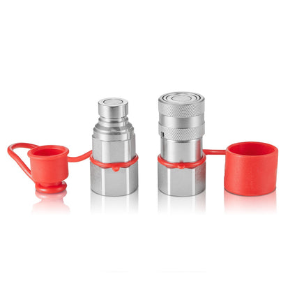 1/2" Flat Face Hydraulic Couplers, 3/4 SAE, Dust Caps, Steel, ISO16028 Compliant