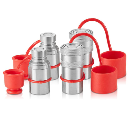 Flat Face Hydraulic Couplers Set with Dust Caps, 1/2 NPT, Steel, ISO16028