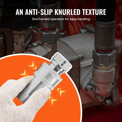 Hydraulic Couplers with Dust Caps, 1/2" NPT, High-Pressure Steel, 0.75 kg