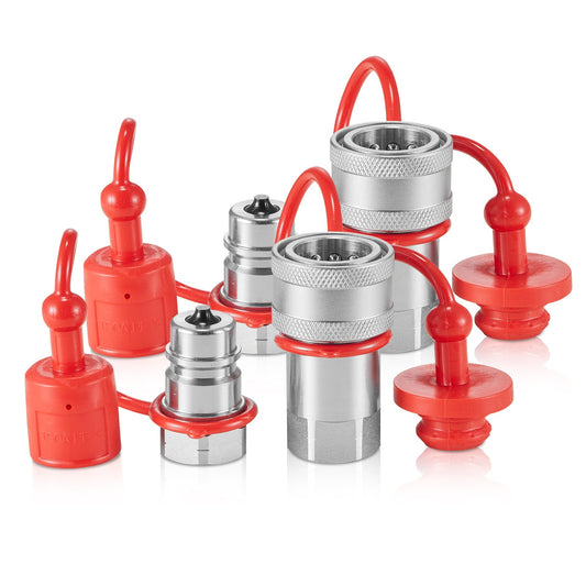 VEVOR 1/2" Tapered Hydraulic Couplers 1/2" NPT Skid Steer Couplers 4 Dust Caps