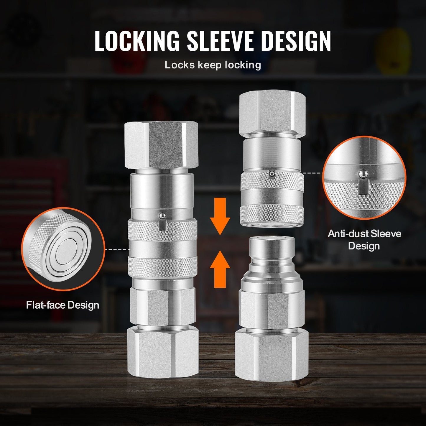 1/2" NPT Hydraulic Couplers with Dust Caps, ISO16028 Standard, Steel, White