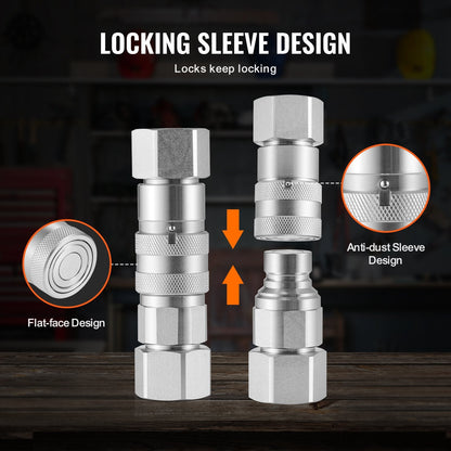 1/2" NPT Hydraulic Couplers with Dust Caps, ISO16028 Standard, Steel, White