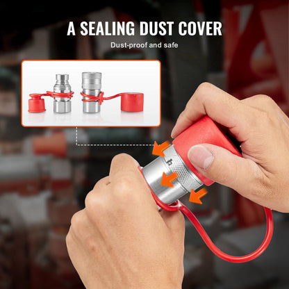 1/2" NPT Hydraulic Couplers with Dust Caps, ISO16028 Standard, Steel, White