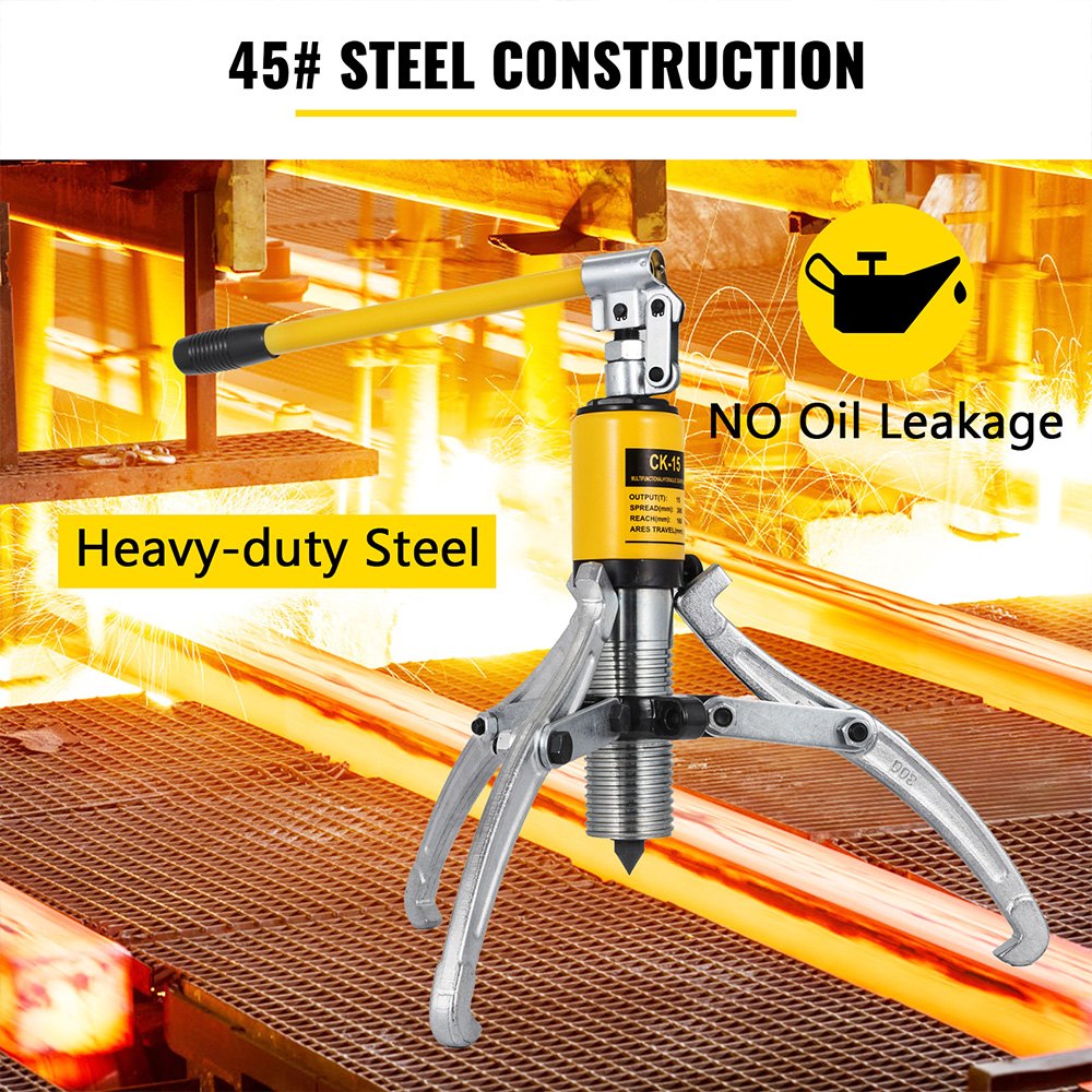 15 Ton Hydraulic Gear Puller, Adjustable 2/3 Jaws, 100-300mm Capacity