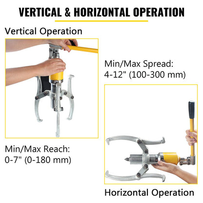 15 Ton Hydraulic Gear Puller, Adjustable 2/3 Jaws, 100-300mm Capacity