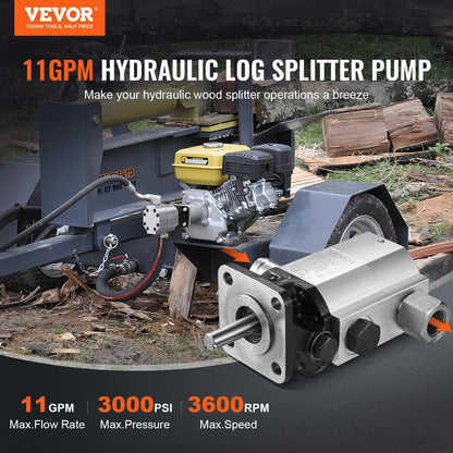 Hydraulic Log Splitter Pump, 11GPM, 3000PSI, Aluminum Gear Pump for Engines